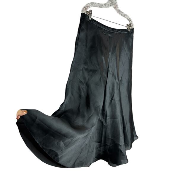 St. John Evening Black 100% Silk Midi Flowy Lined Skirt Side Zipper Size 12 - Picture 7 of 12